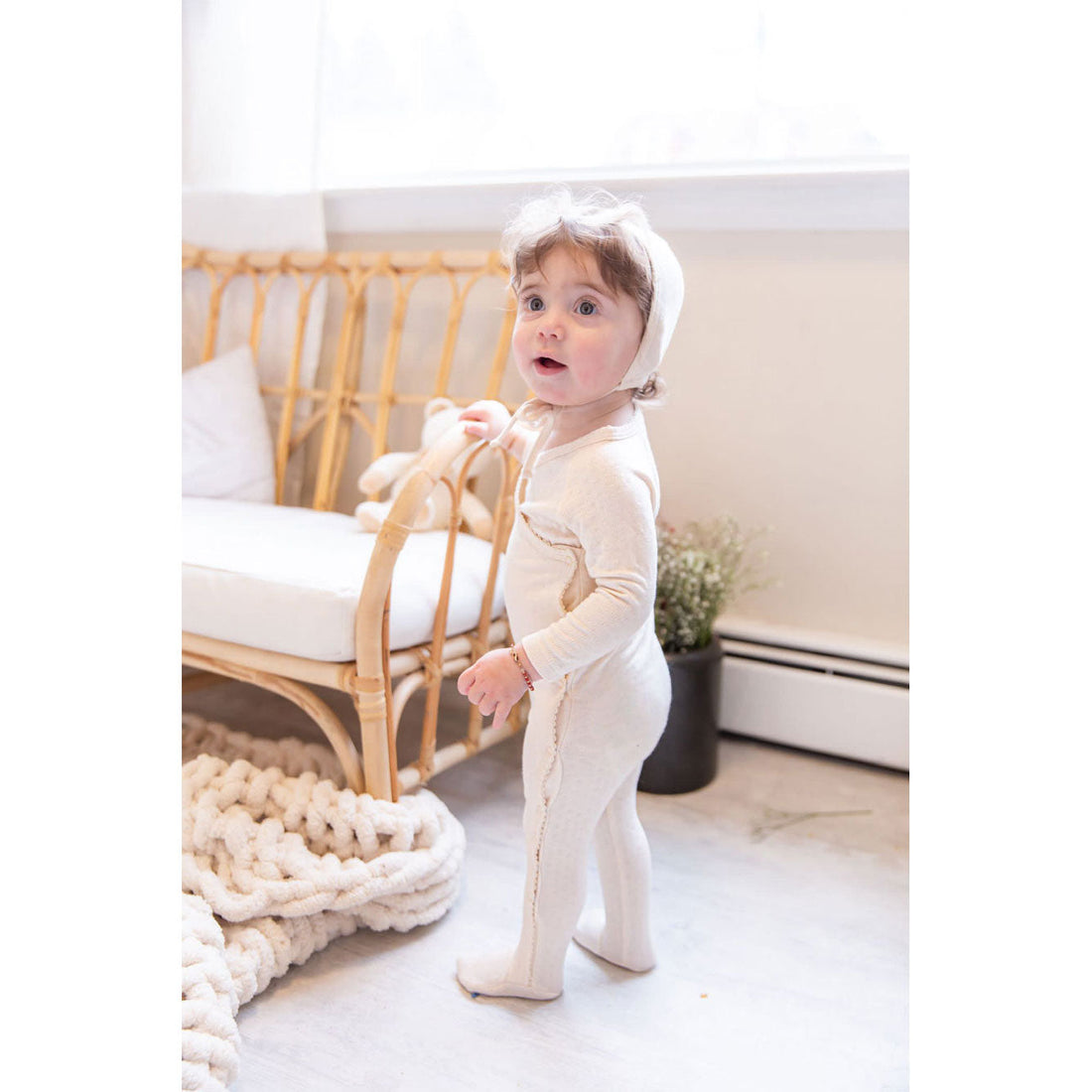 Coco Blanc sets Coco Blanc Powdered Mauve Pointelle Footie with bonnet