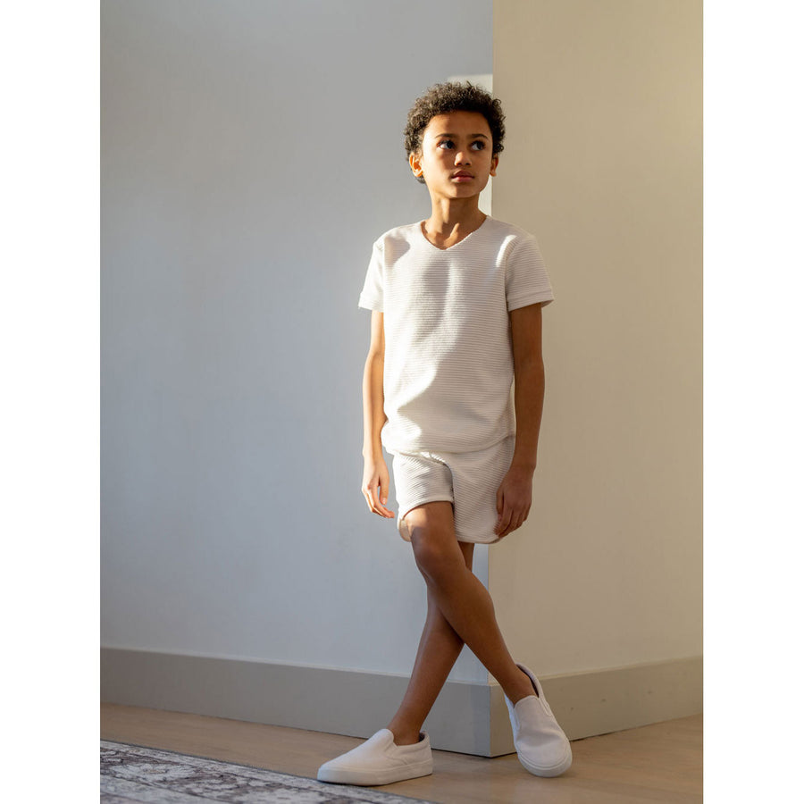 Coco Blanc Shorts Coco Blanc Antique White Ribbed Shorts