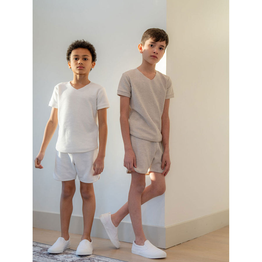Coco Blanc Shorts Coco Blanc Antique White Ribbed Shorts