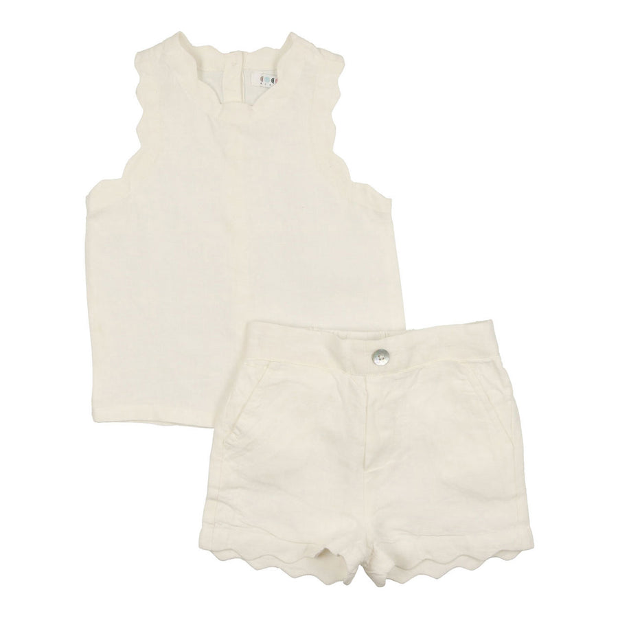 Coco Blanc Cream Baby Girl Linen Set