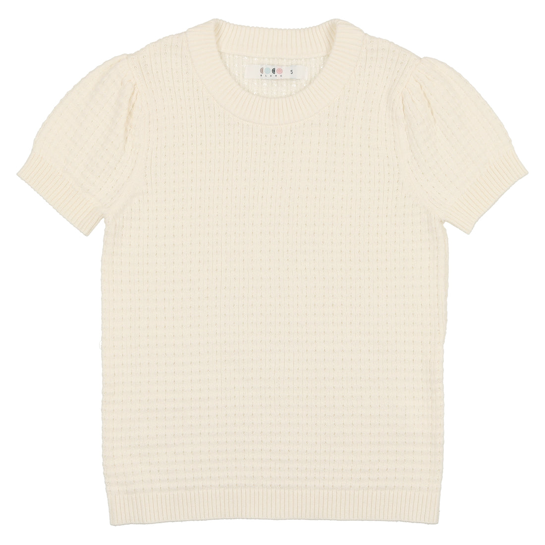 Coco Blanc Cream Short Sleeved Pointelle Girl Sweater