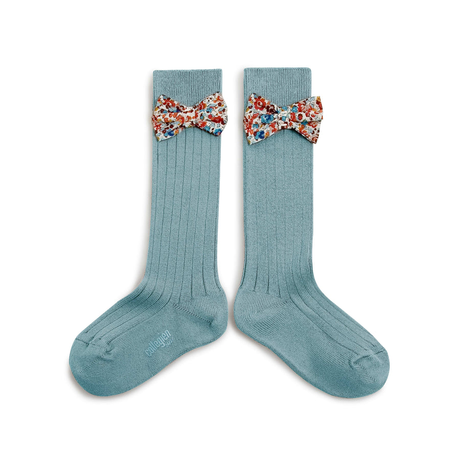 Collegien accessories Collegien Azur Blue Mathilde Liberty Bow Knee Socks