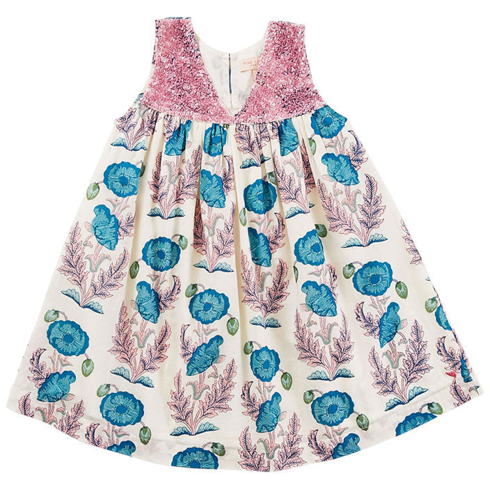 Pink Chicken Mosaic Blue Gilded Floral Courtney Dress