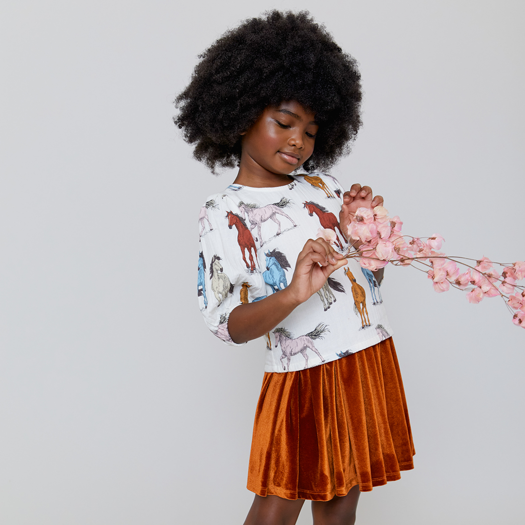 Pink Chicken Gianna Skirt - Burnt Orange Velour