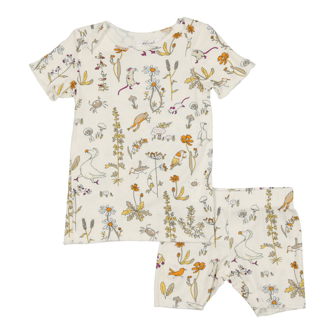 Delicat Ecru Leaves Print Short Biker Set