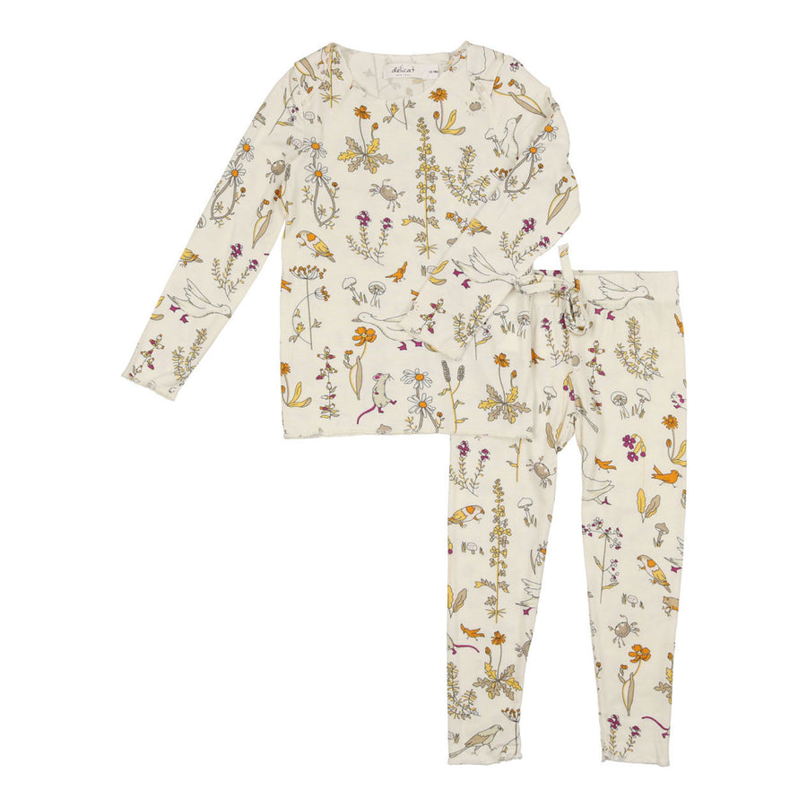 Delicat Ecru Leaves Print Legging Set