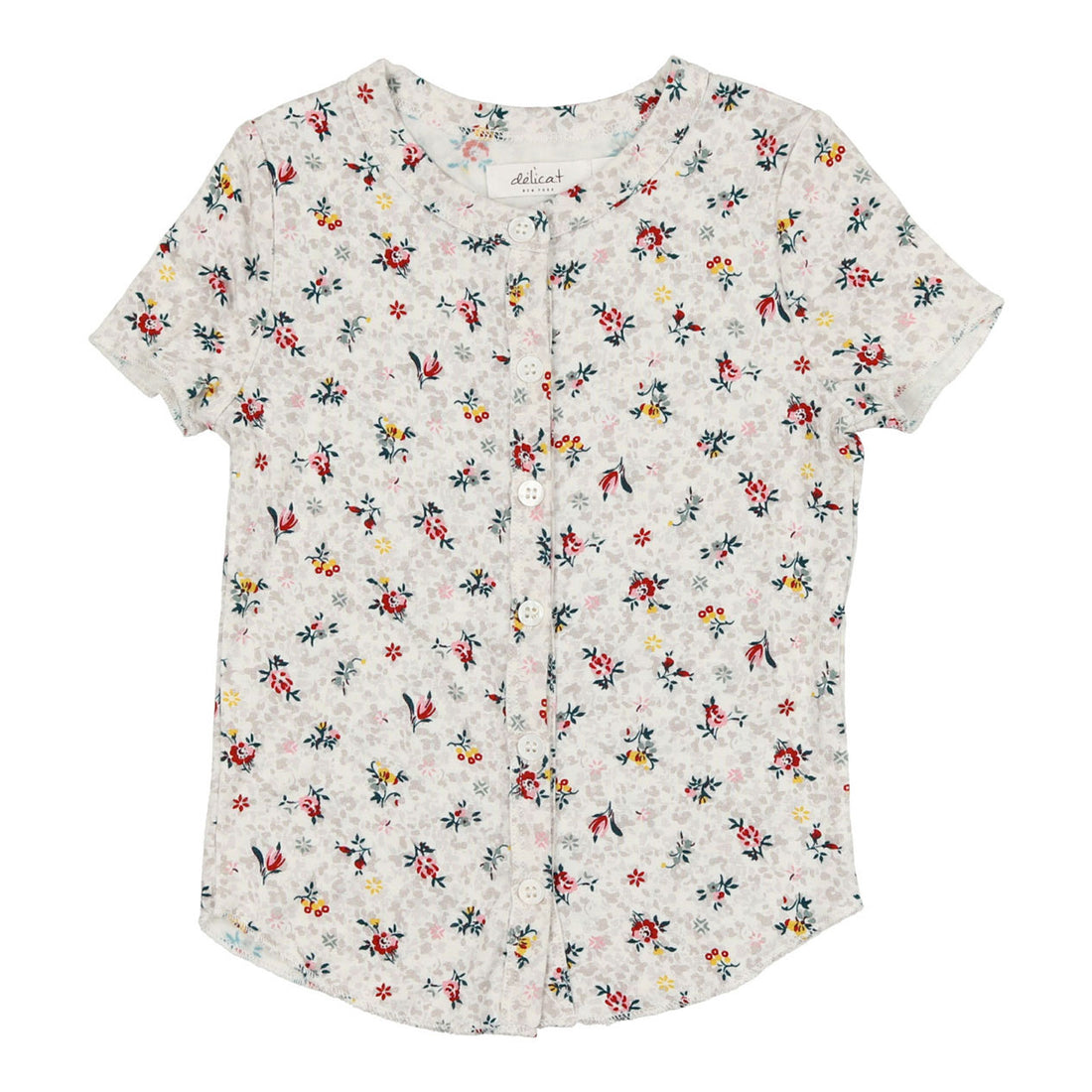 Delicat Ecru Floral Print Short Sleeve Button Down Tee