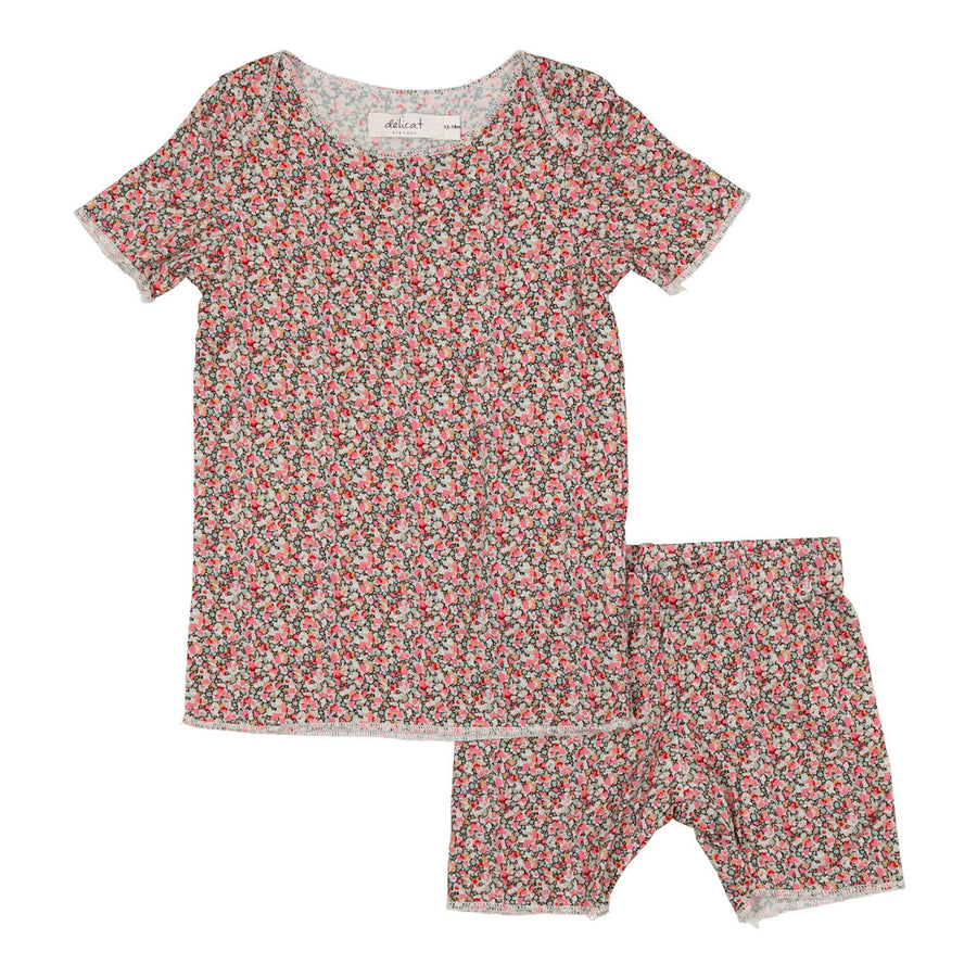 Delicat Red Mini Floral Print Short Biker Set