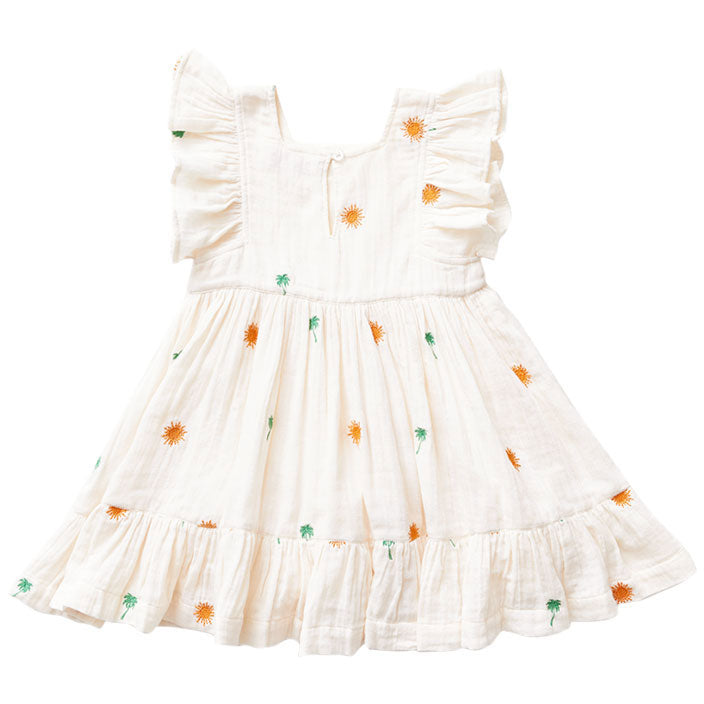 Pink Chicken Antique White Palm Tree/Sun Emb Elsie Dress