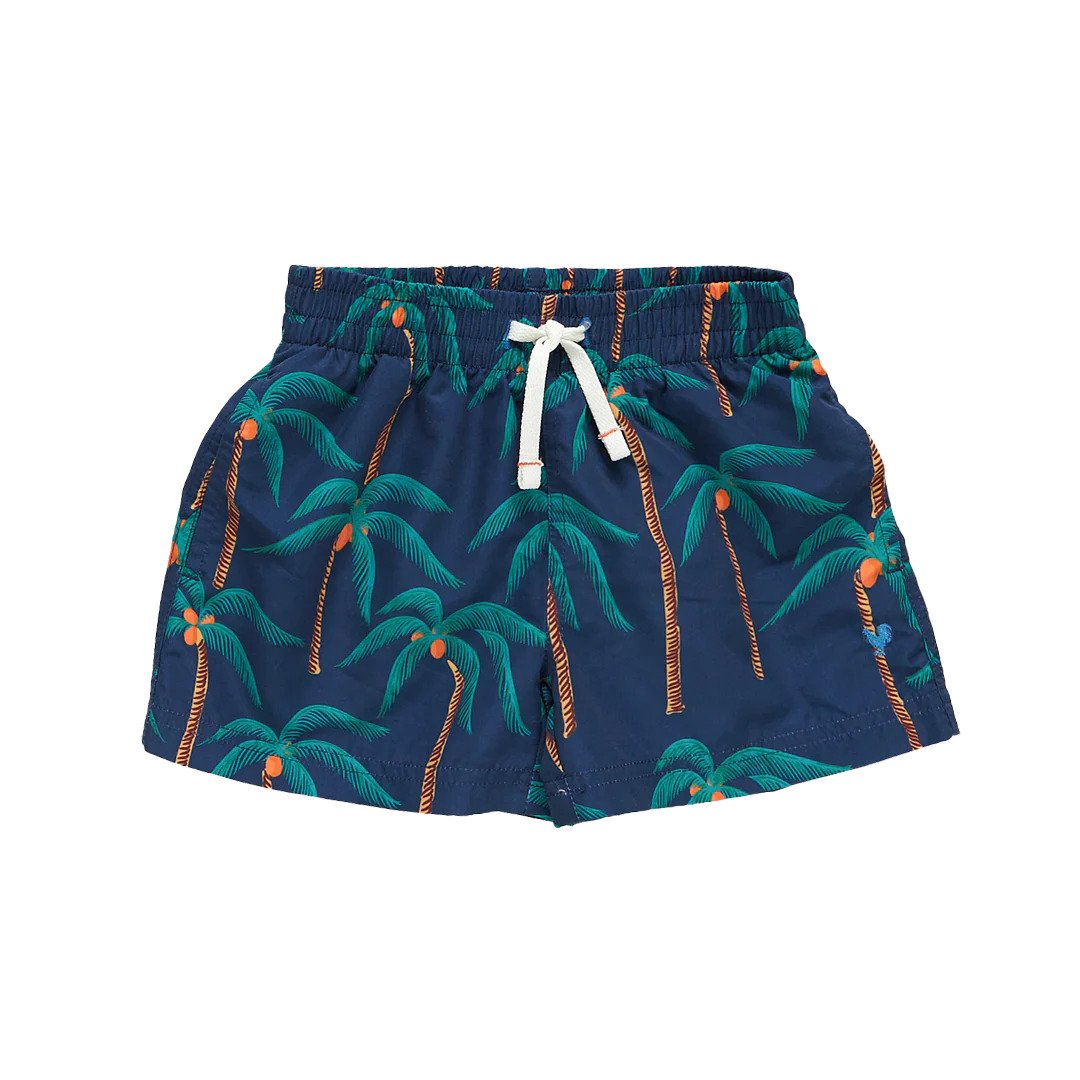 Pink Chicken Baby Swim Trunk - Navy Palm Trees