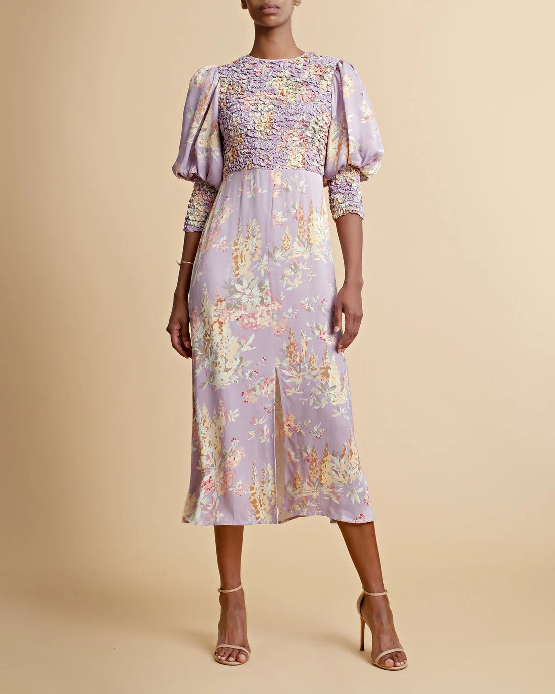 by Timo Vintage Bouquet Crepe Satin Midi Dress