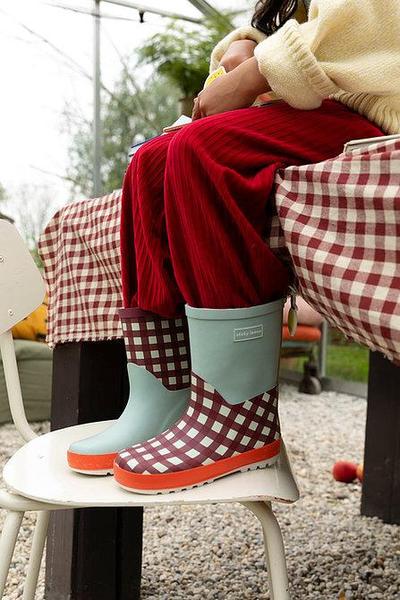 Sticky Lemon Grape Gingham/Pool Green Colourblocking Rain Boots