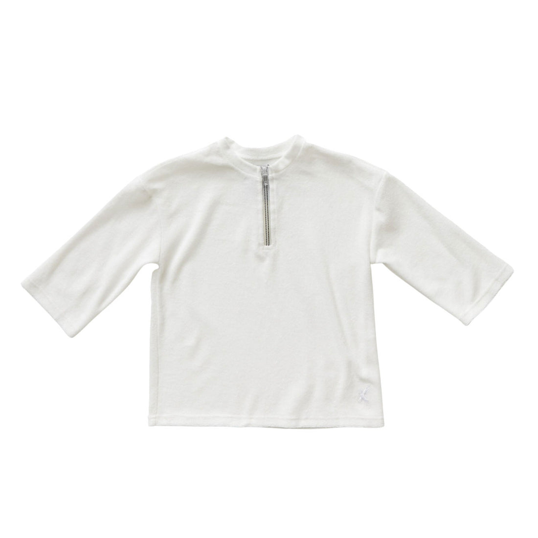 Hey kid Zip Terry Shirt- Three Quarter Sleeves- White
