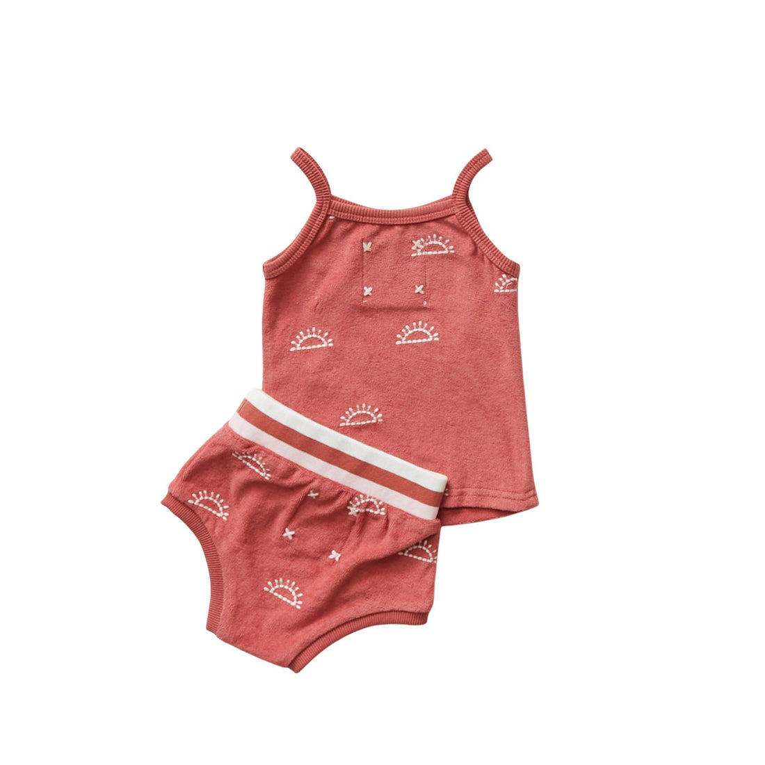 Hey kid Red Embroidered Sun Terry Tank & Shorts Set