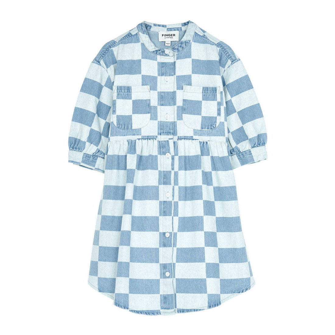 finger in the nose denim dress Finger in the Nose Blanca Blue Denim Patch Sleeveless Dress