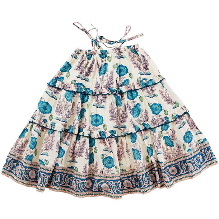 Pink Chicken Mosaic Blue Gilded Floral Garden Dress