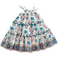 Pink Chicken Mosaic Blue Gilded Floral Garden Dress