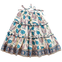 Pink Chicken Mosaic Blue Gilded Floral Garden Dress