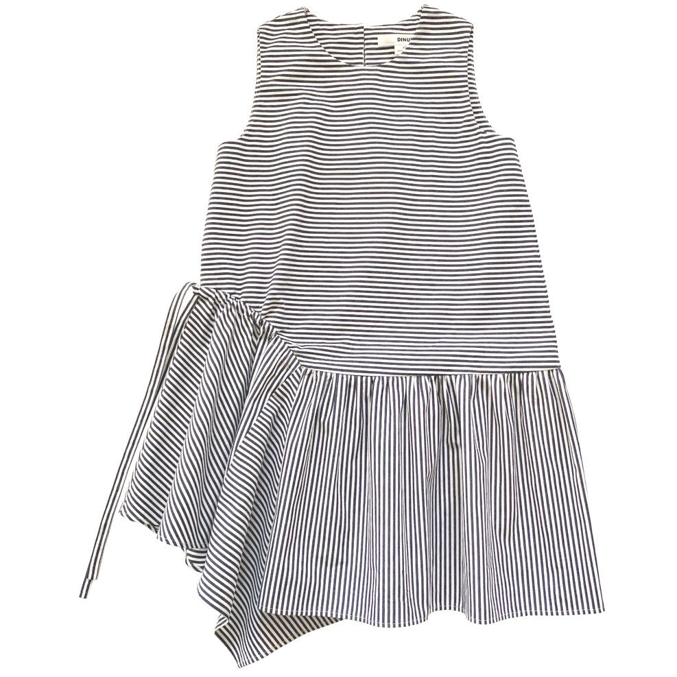 Dinui Black Stripe Layered Asymmetric Brenta Dress