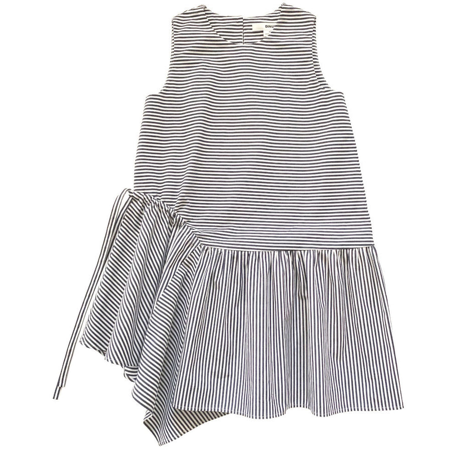 Dinui Black Stripe Layered Asymmetric Brenta Dress