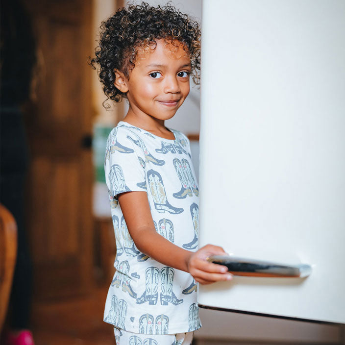 Pink Chicken Bamboo Pj Set - Blue Cowboy Boots