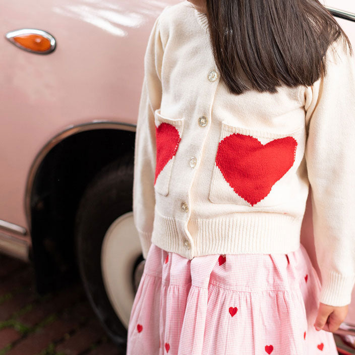 Pink Chicken Heart Pocket Sweater -Cream
