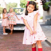 Pink Chicken Kit Dress - Heart Embroidery