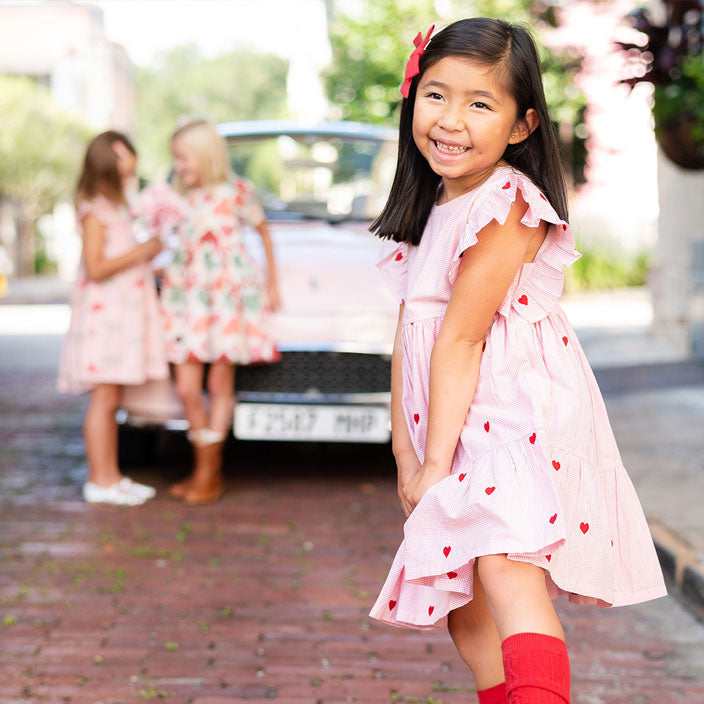 Pink Chicken Kit Dress - Heart Embroidery