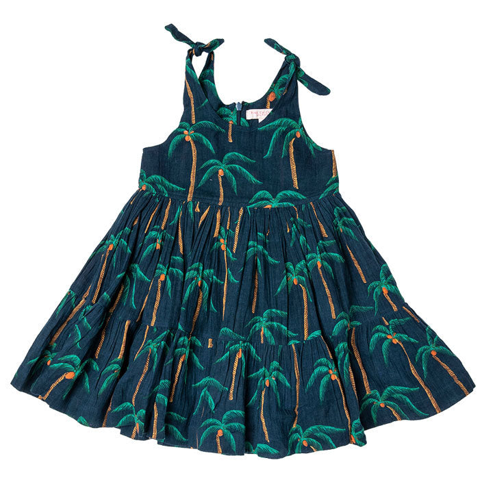 Pink Chicken Taylor Dress - Navy Palm Trees