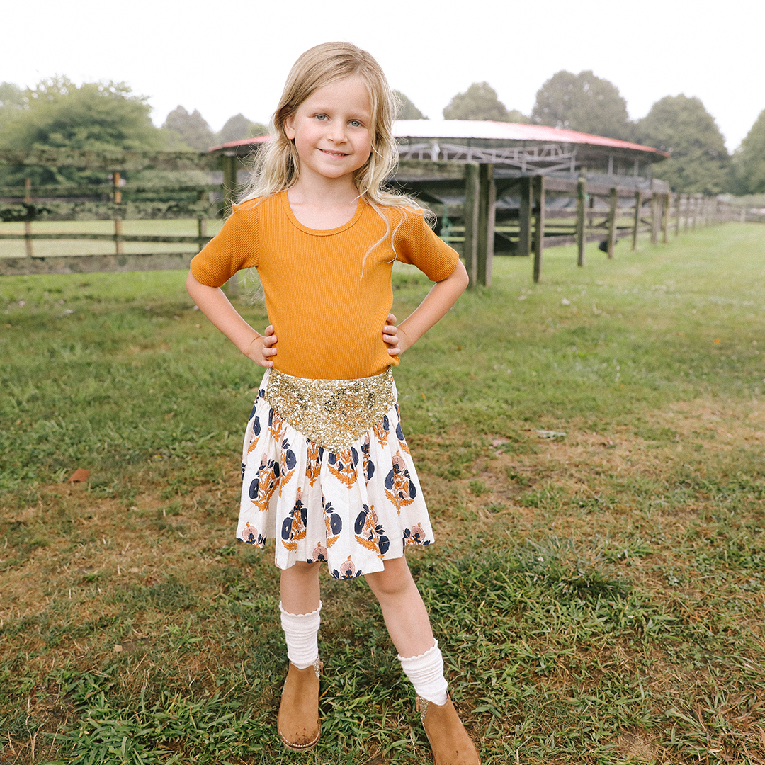 Pink Chicken Alexis Skirt - Navy Gold Flower