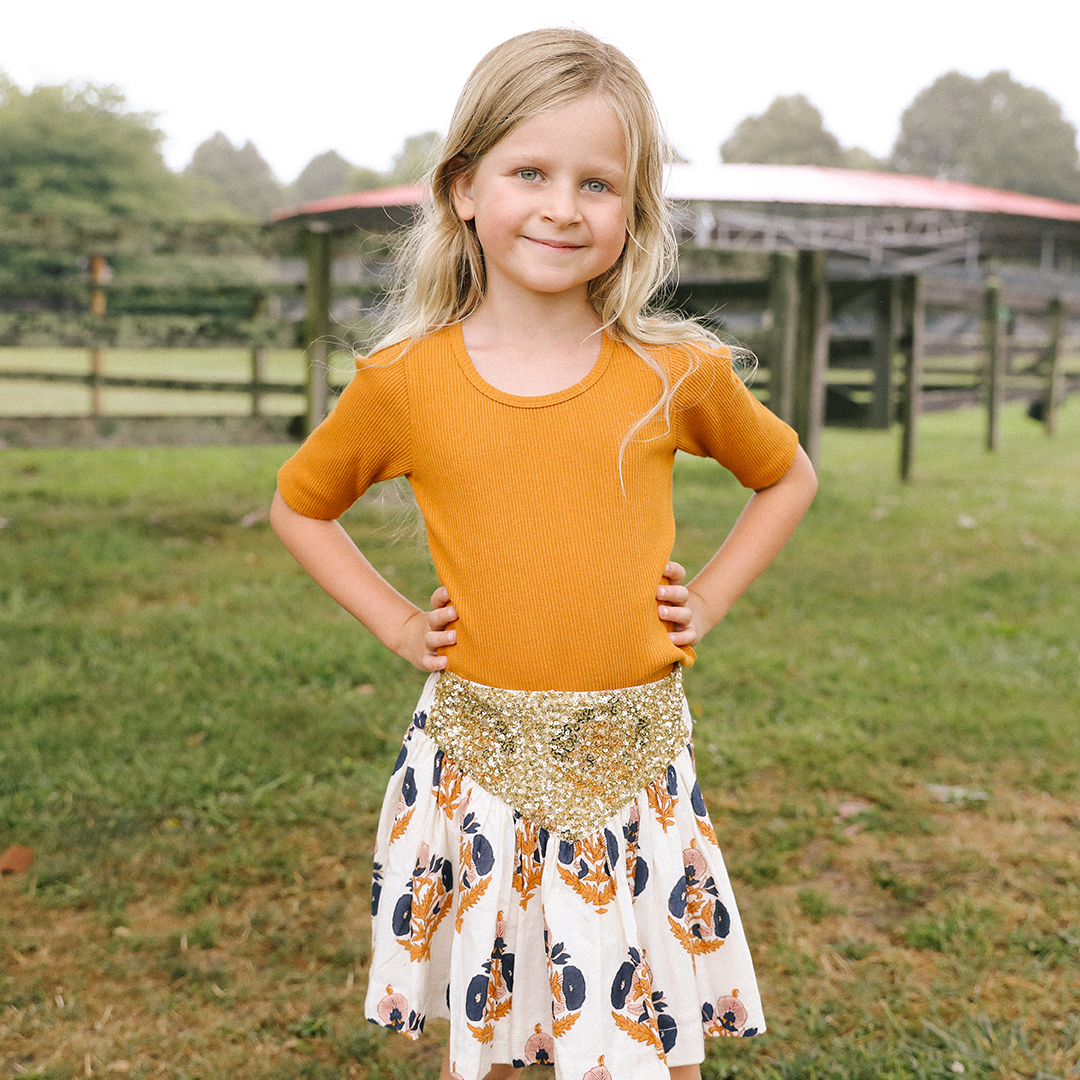 Pink Chicken Alexis Skirt - Navy Gold Flower