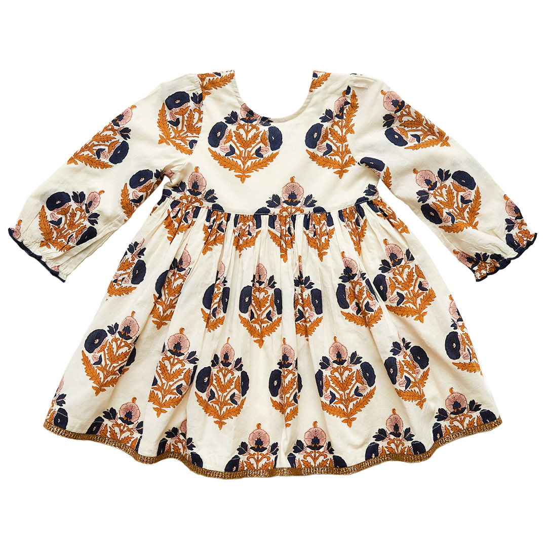 Pink Chicken Amma Dress - Navy Gold Flower