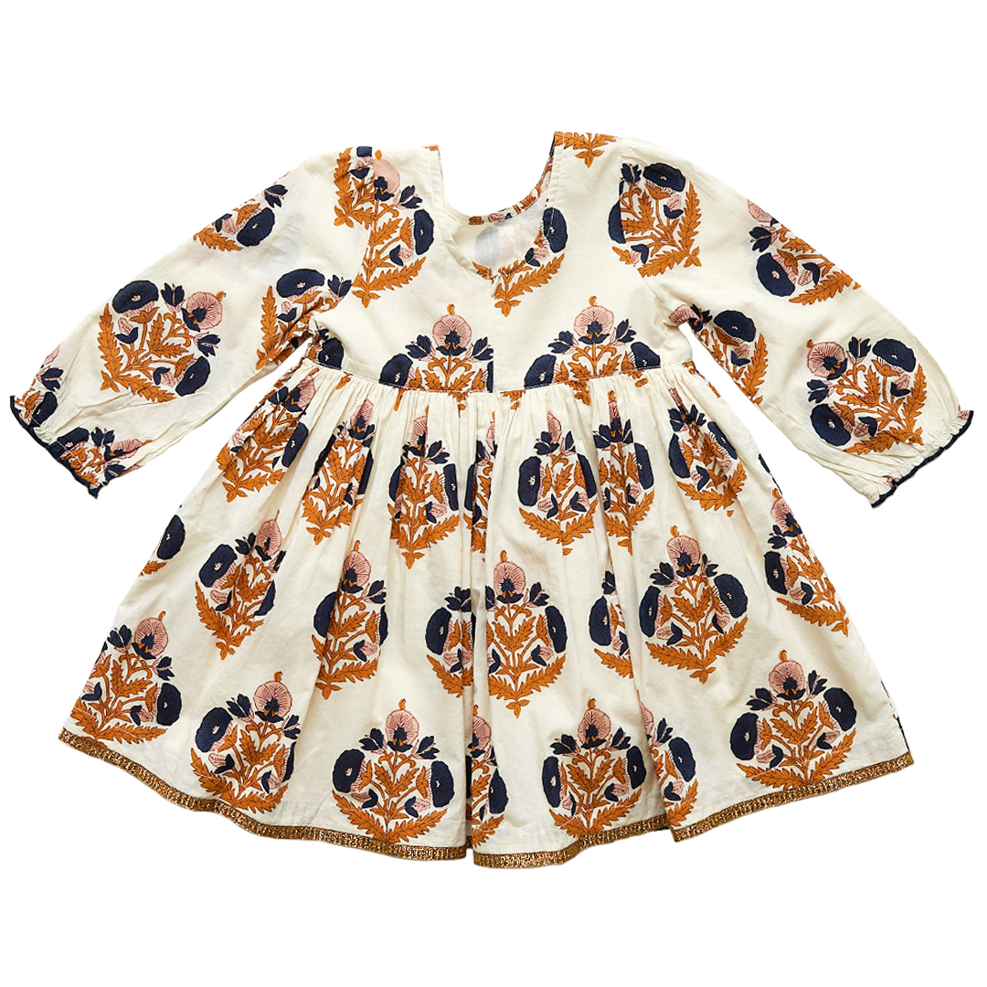 Pink Chicken Amma Dress - Navy Gold Flower