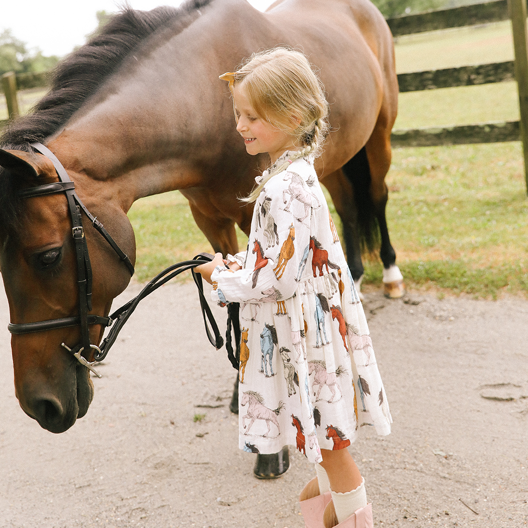 Pink Chicken Autumn Dress - Multi Horses Ladida Pink Chicken Autumn Dress - Multi Horses Ladida