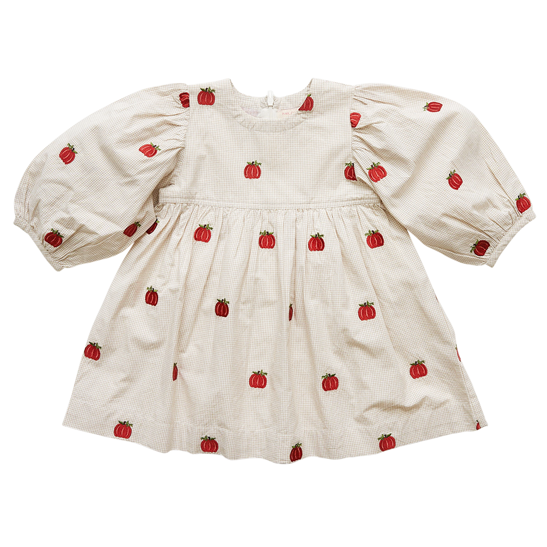 Pink Chicken Bea Dress - Pumpkin Embroidery