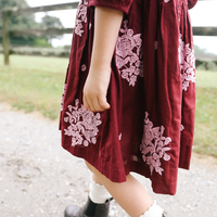Pink Chicken Brooke Dress - Burgundy Embroidery