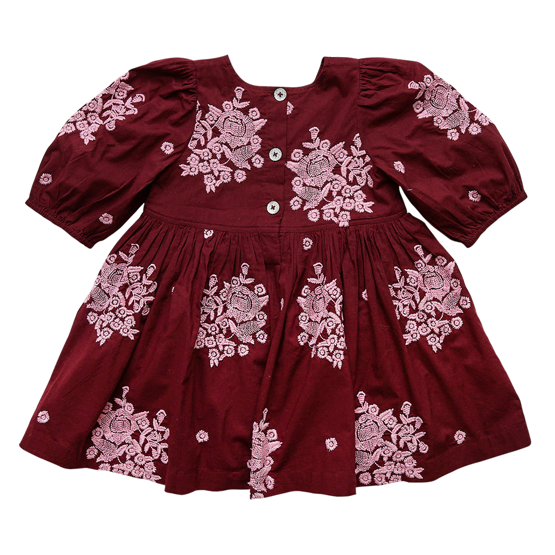Pink Chicken Brooke Dress - Burgundy Embroidery