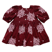Pink Chicken Brooke Dress - Burgundy Embroidery