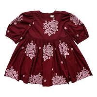 Pink Chicken Brooke Dress - Burgundy Embroidery
