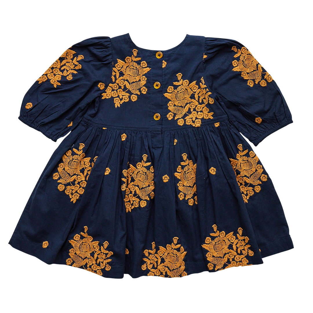 Pink Chicken Brooke Dress - Navy Embroidery