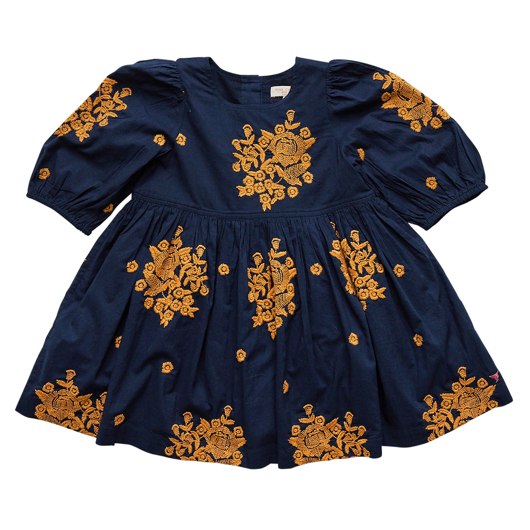 Pink Chicken Brooke Dress - Navy Embroidery