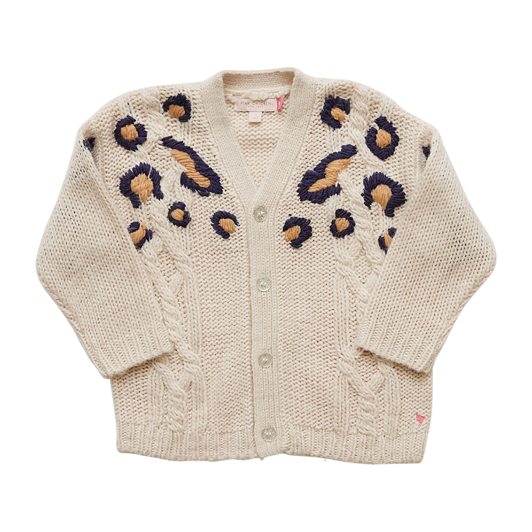 Pink Chicken Grandpa Sweater - Cream