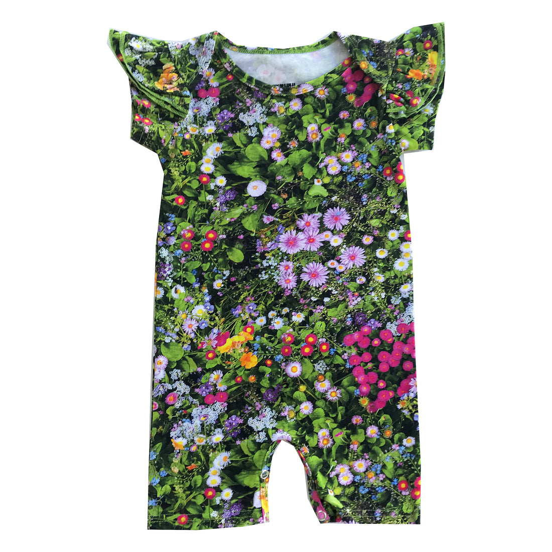 Romey Loves Lulu Green Flowers Ruffle Short Romper