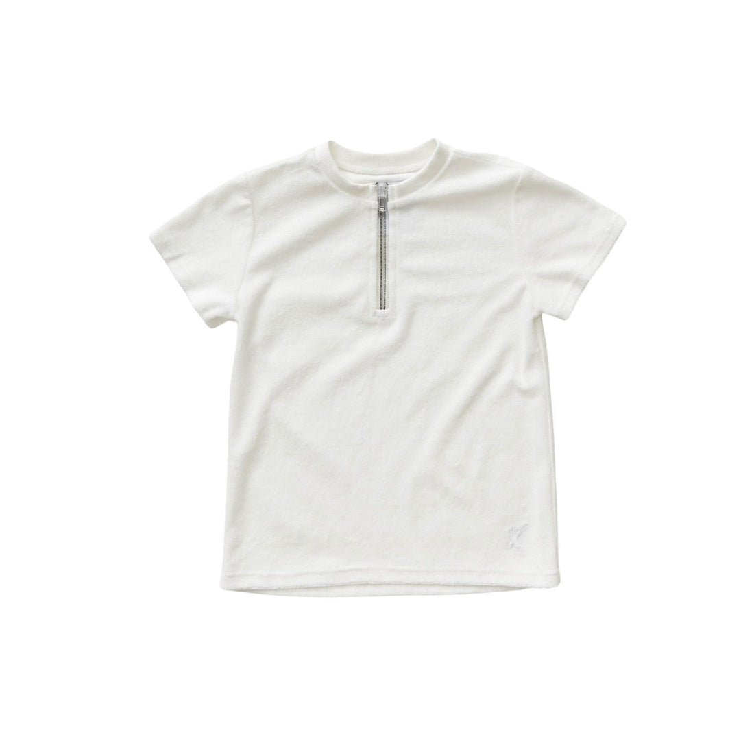 Hey kid Zip Terry Shirt- Short Sleeves- White