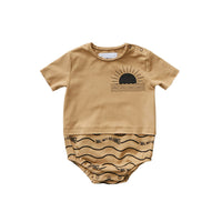 Hey kid Sun Logo Onesie- Tan
