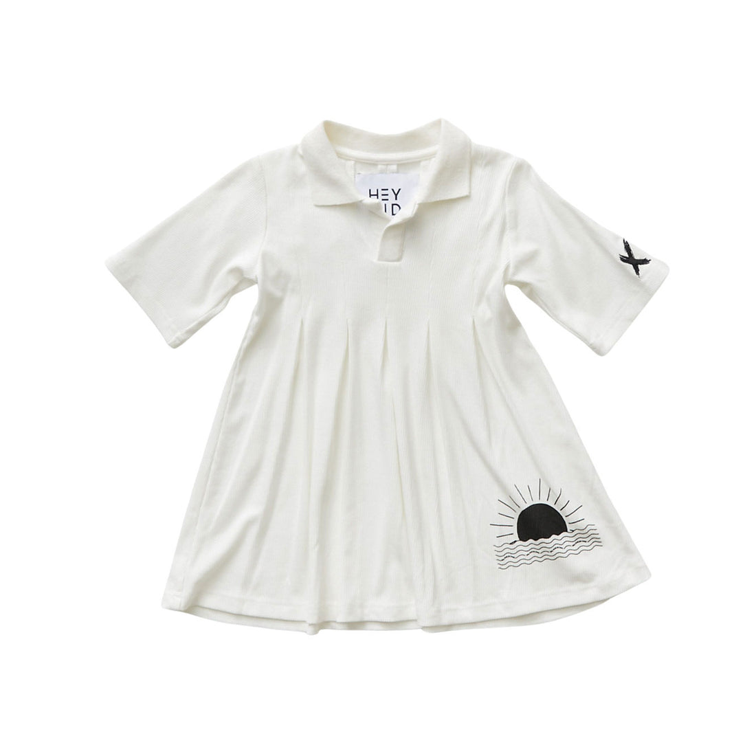 Hey kid White Ribbed Polo with Sun Logo Dress