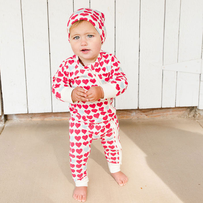 Pink Chicken Antique White Hearts Organic Romper