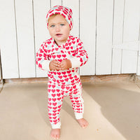 Pink Chicken Antique White Hearts Organic Romper