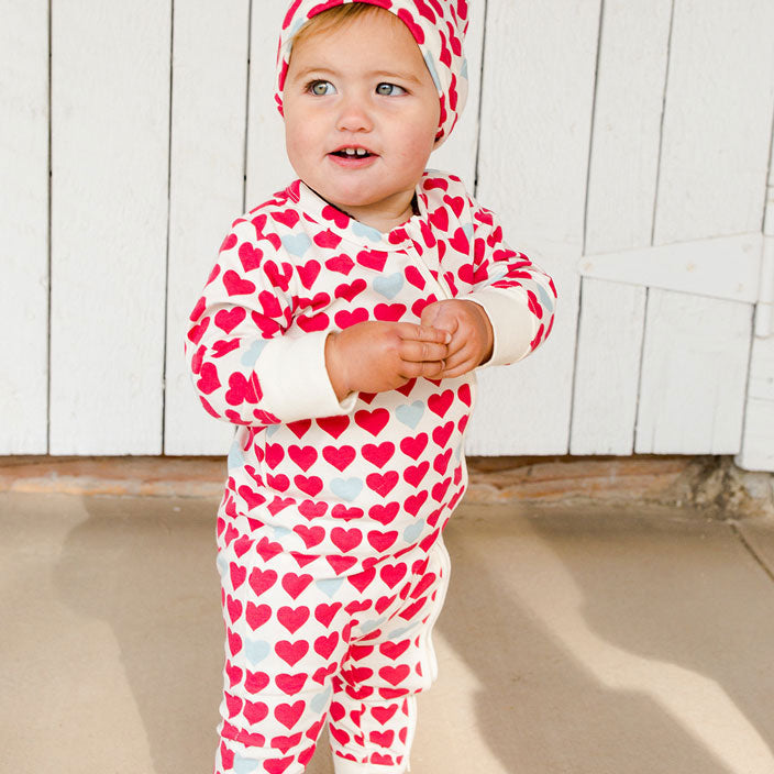 Pink Chicken Antique White Hearts Organic Romper