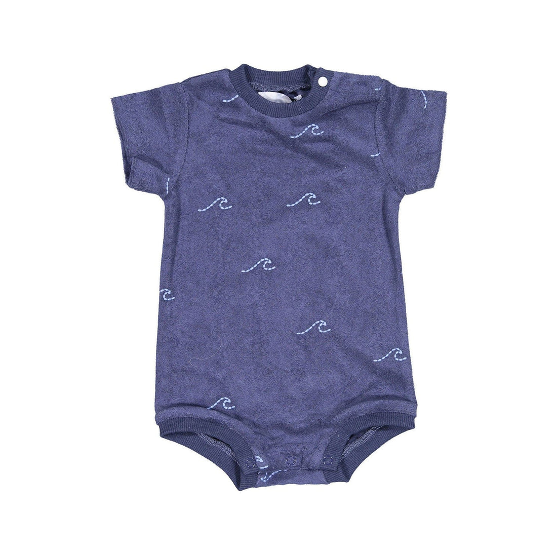 Hey Kid rompers Hey kid Blue Embroidered Wave Terry Onesie
